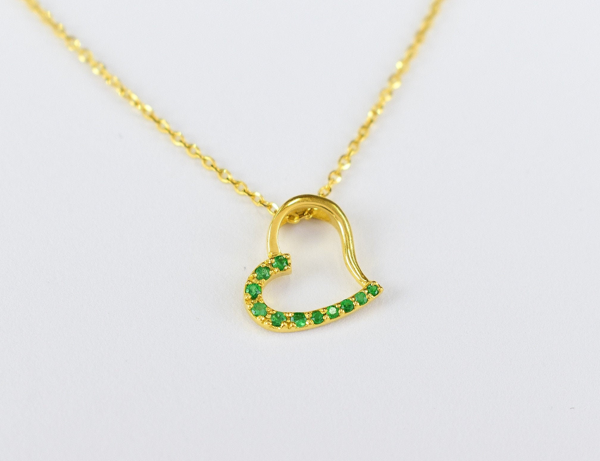 10k 14k 18k Gold Necklace / Emerald 