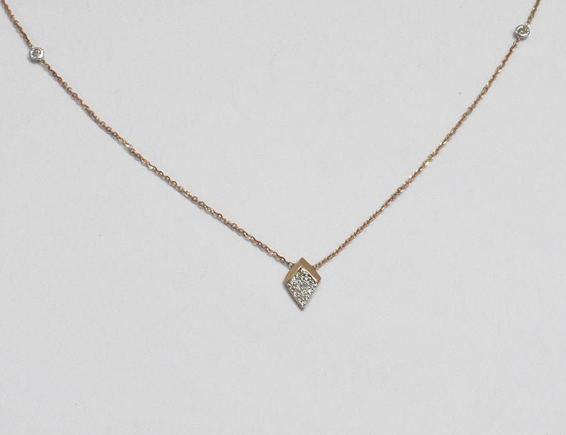 18K Rose gold 18 Minimalist Diamond Charm Necklace Diamond Station Necklace Layering Necklace Arrow Charm NXDOJGD4316