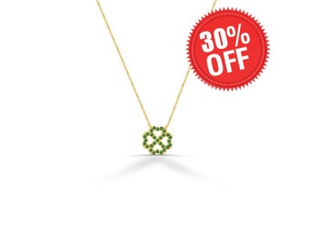 18K Yellow Gold / 18" / Clover Charm Necklace / Genuine Emerald Necklace / Micro Pave Necklace / Christmas Gift / Next day shipping