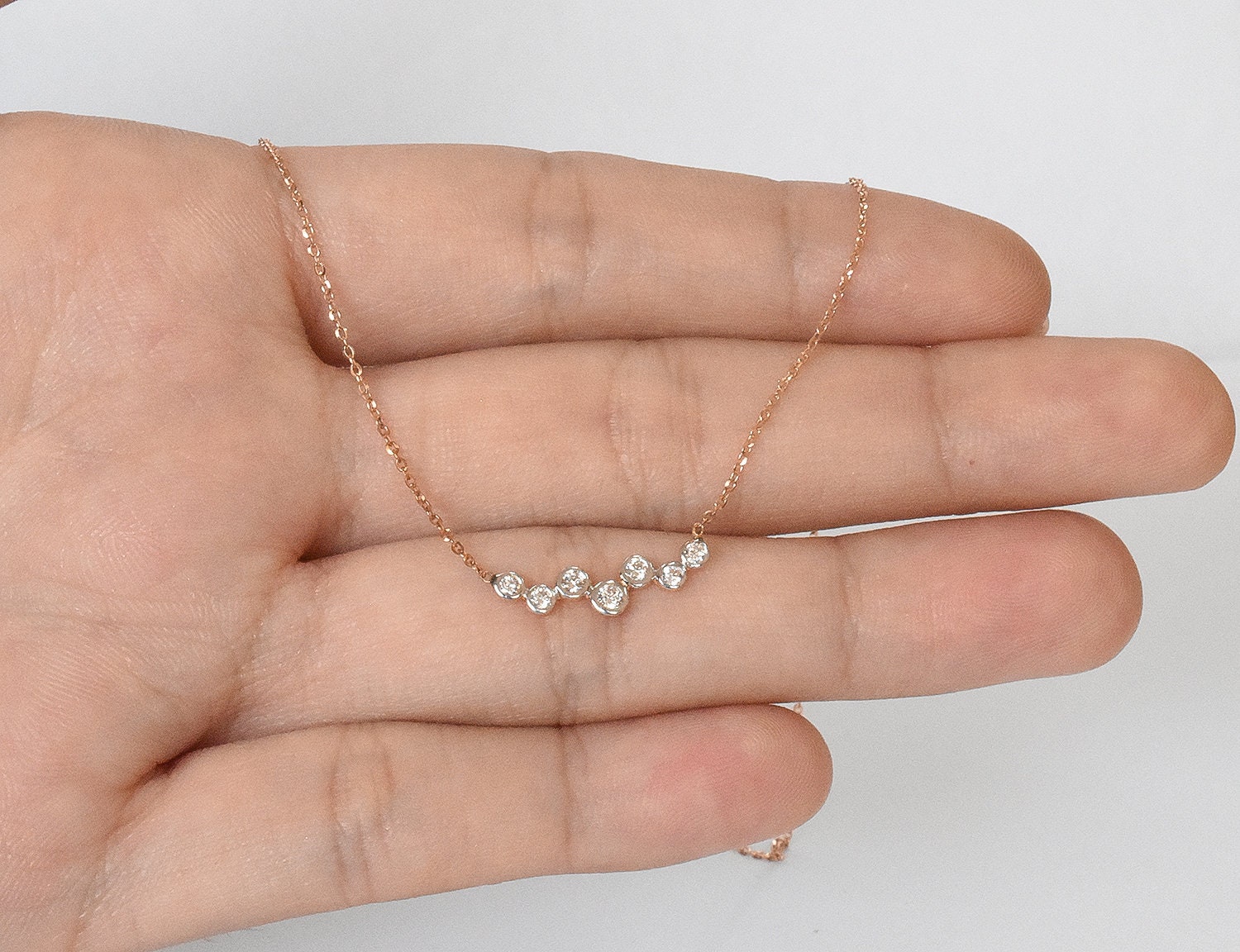 Cluster Diamond Necklace in 10k 14k 18k Solid Gold / Floating Etsy