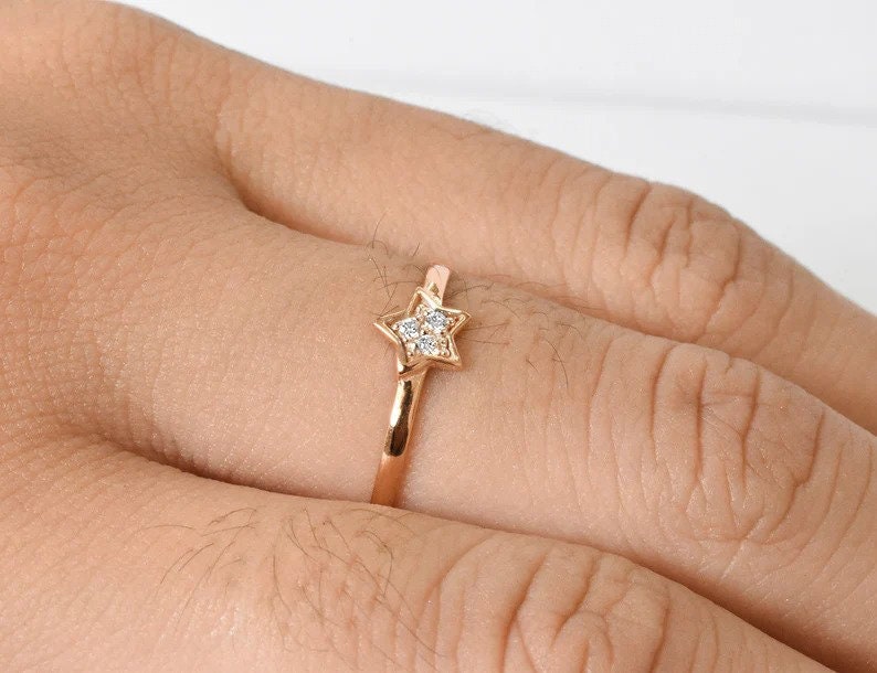 Star Shaped Diamond Engagement Ring / 18k 14k 10k Gold Diamond Etsy