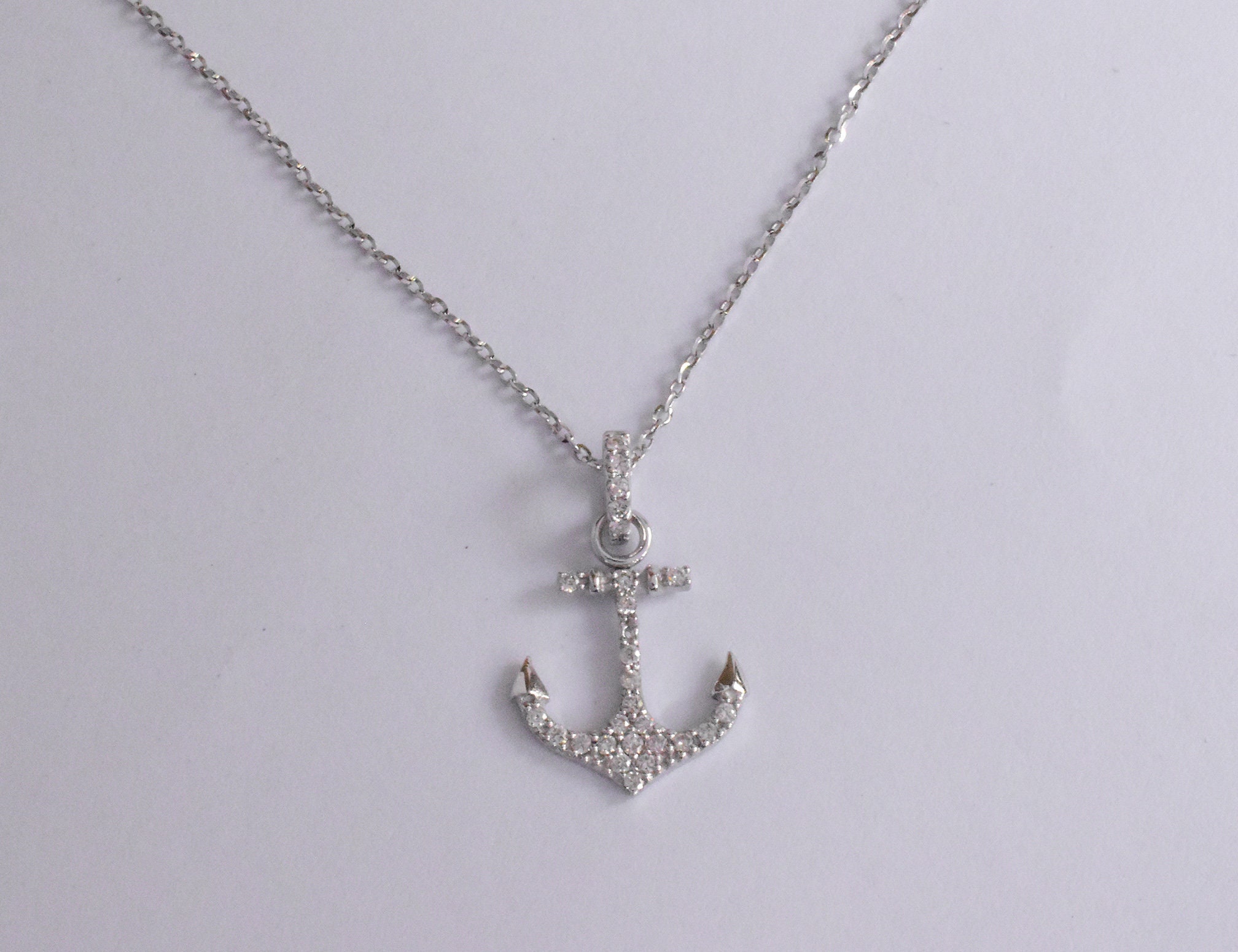 Diamond Anchor Necklace / 10k 14k 18k Solid Gold Anchor / Etsy