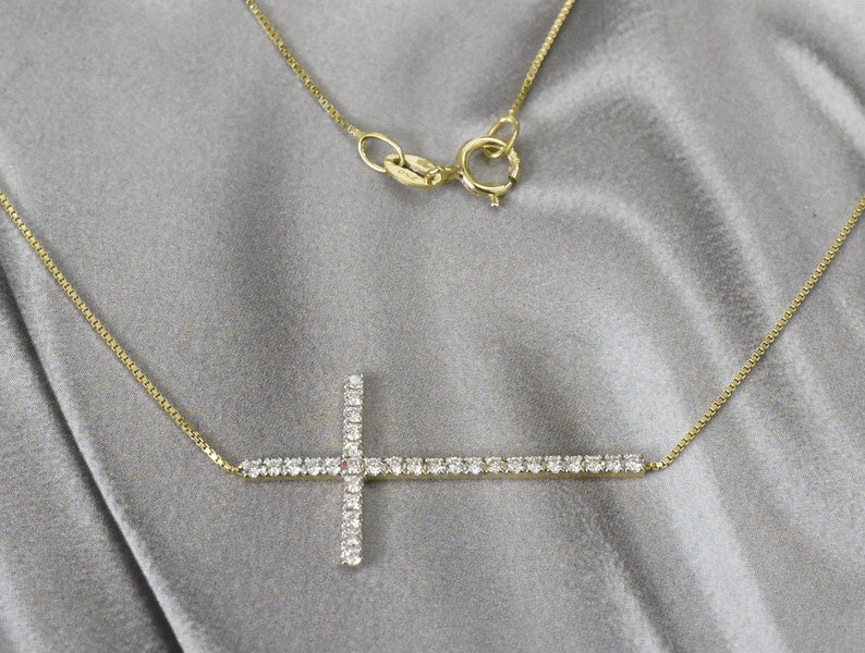 Gold sideways cross necklace with diamonds Clearance