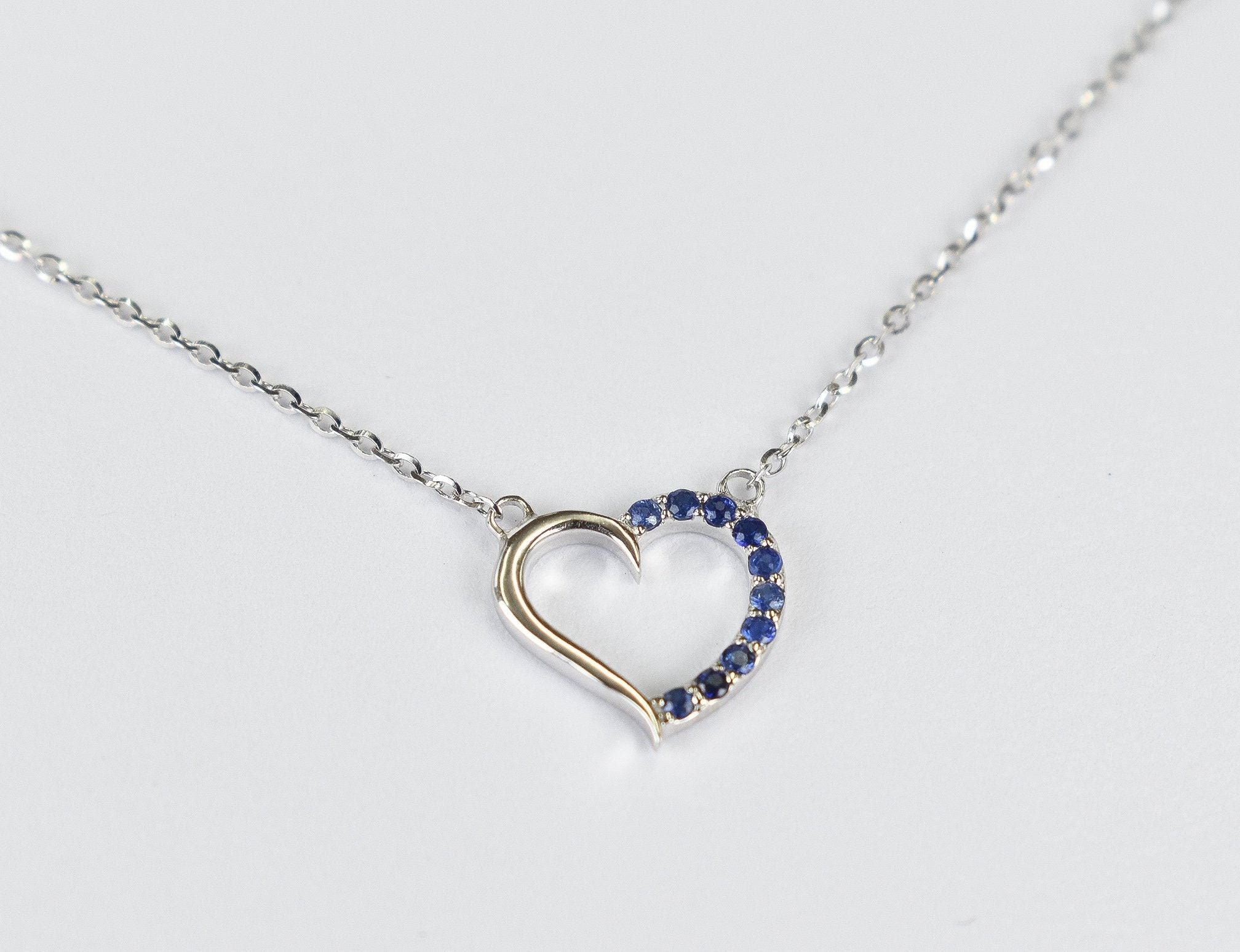 10k 14k 18k Solid Gold Sapphire Necklace / Dainty 10 mm Heart Etsy