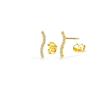 18K Yellow gold / Diamond Bar Stud Earrings / Curved Bar Earring / Diamond Studs / Minimalist Trendy Earring / Next day shipping