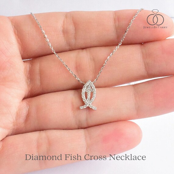 Diamond Fish Cross Necklace / Ichthys 