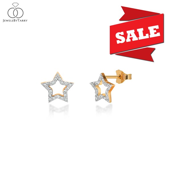 Tiny Diamond Star Stud Earrings / 18k 14k 10k Solid Gold / Star Earrings / Pave Diamond / Natural Diamond Everyday Tiny Earrings