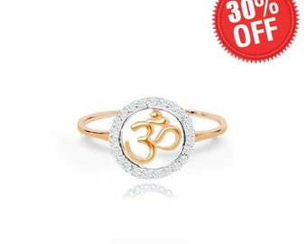 Diamond Halo OM Ring / 10k / 14k / 18k Gold/ Religious OM Ring Hindu Ring Yoga Lover / Diwali Gift/ OM hindu symbol ring / Genuine diamonds