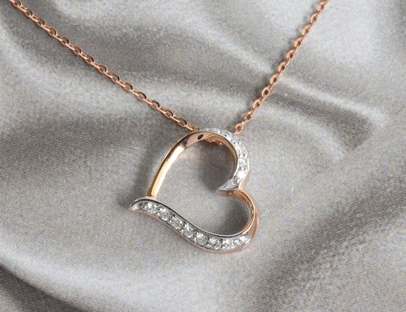 10k 14k 18k Gold Diamond Heart Pendant Necklace / Valentine - Etsy