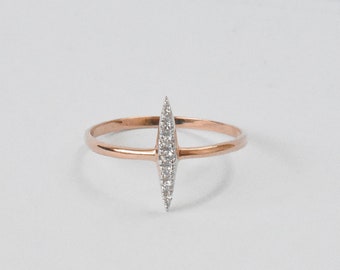 Micro Pave Diamond gold Ring/18k 14k 10k Gold / Stackable Ring / Elongated Diamond Ring/ Spikey ring/ Pointy ring / Everyday wear ring