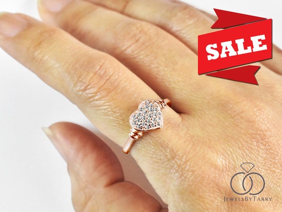Diamond Heart Ring/ 10k 14k 18k Gold/ Pave Heart Ring/ Heart - Etsy