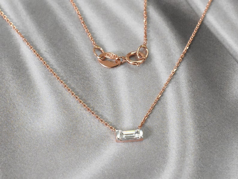Dainty Diamond Necklace Valentine Gift For Her Minimalist Diamond Necklace 18k 14k Gold Minimal Necklace Baguette Diamond Necklace
