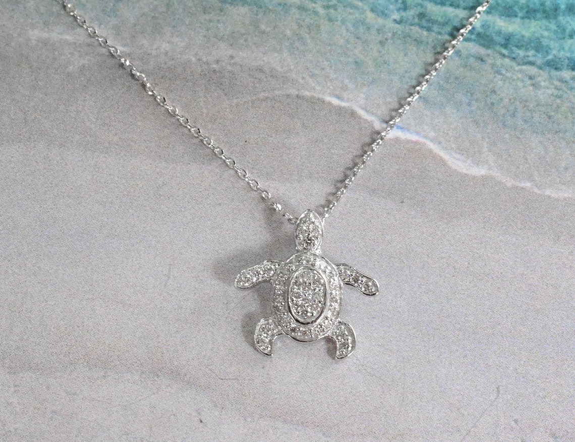 Turtle Necklace Natural Diamond in 10k 14k 18k Solid Gold / Etsy