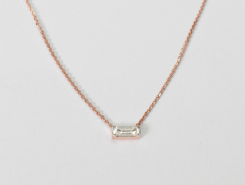 Dainty Diamond Necklace Valentine Gift For Her Minimalist Diamond Necklace 18k 14k Gold Minimal Necklace Baguette Diamond Necklace