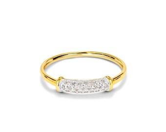 18K Yellow gold / Size 6.75 / Micro Pave Wedding Diamond Ring / Half Eternity Diamond Ring Thin Dainty Diamond / Next day shipping