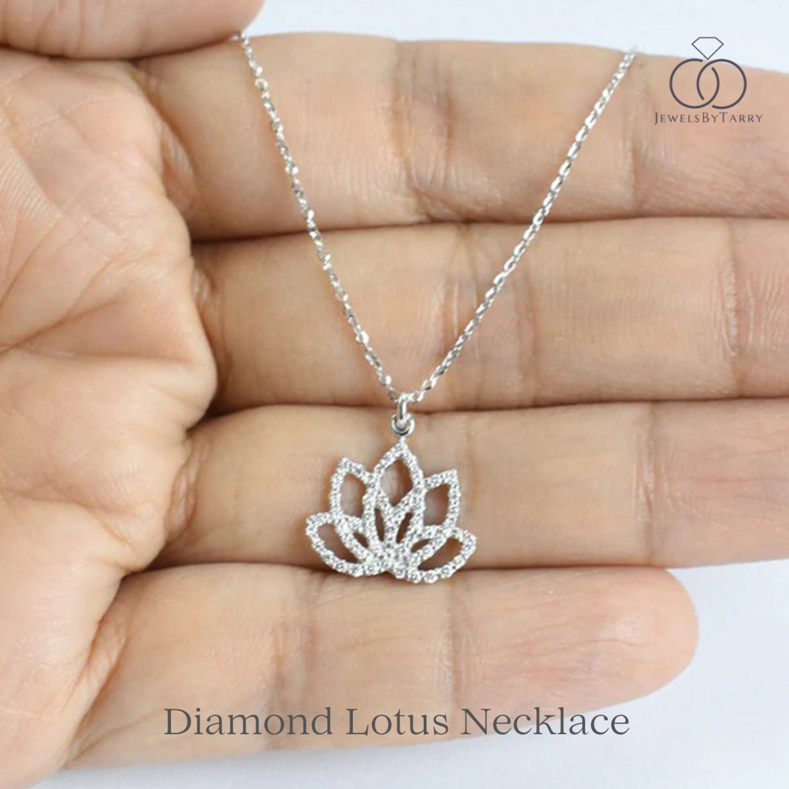 10k 14k 18k Gold Diamond Lotus Necklace / Diamond Lotus Floral Etsy