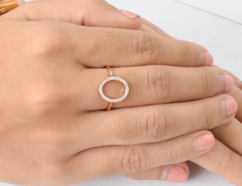 Open Circle Diamond Ring set in 14k 18k Solid Gold Proposal Etsy