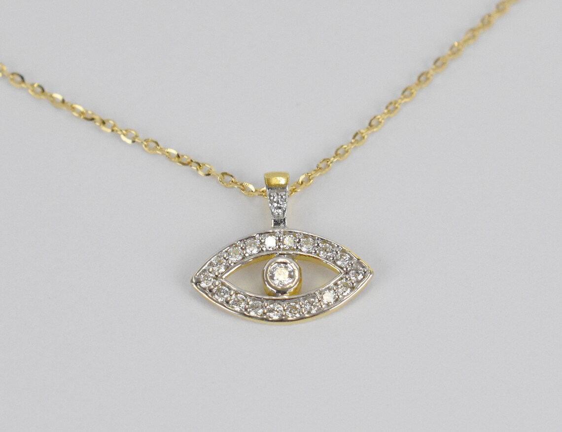 Evil Eye Necklace / 10k 14k 18k Solid Gold Diamond Evil Eye Etsy