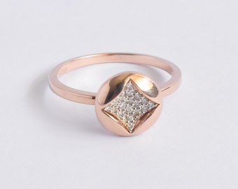 Ready to ship Diamond Micro Pave Set Diamond Ring / 18k Rose Gold Round Diamond Ring / Minimalist Wedding Anniversary Promise Ring / DR104