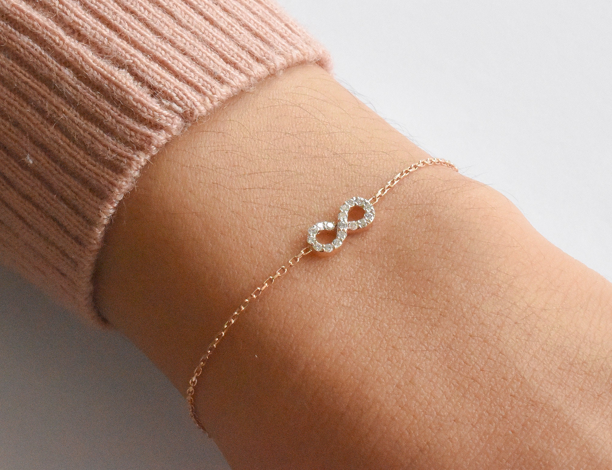 Diamond Bracelet / Infinity Charm Diamond Bracelet in 10k 14k Etsy