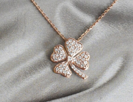 Diamond Clover Charm Necklace / 10k 14k 18k Gold Four Leaf - Etsy