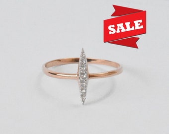 Micro Pave Diamond gold Ring/18k 14k 10k Gold / Stackable Ring / Elongated Diamond Ring/ Spikey ring/ Pointy ring / Everyday wear ring