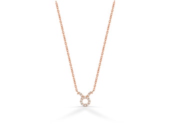 Diamond Taurus zodiac necklace /Gold Zodiac Charm/ Birth Sign Necklace/ Gift for Taurus/ Zodiac Jewelry/ Star Sign Diamond Pendant