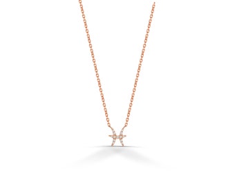 Diamond Pisces zodiac necklace / Gold Zodiac Charm/ Birth Sign Necklace/ Gift for Pisces/ Zodiac Jewelry/ Star Sign Diamond Pendant