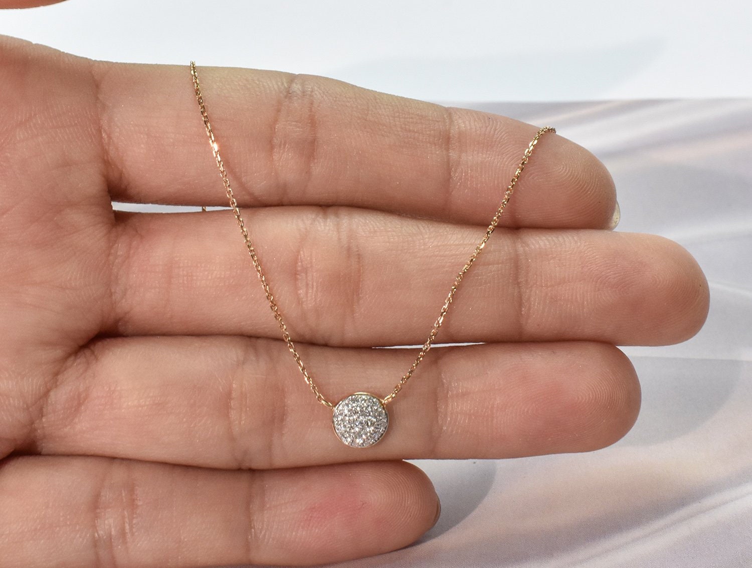 Diamond Circle Necklace 10k 14k 18k Gold / Valentine Gift / Etsy