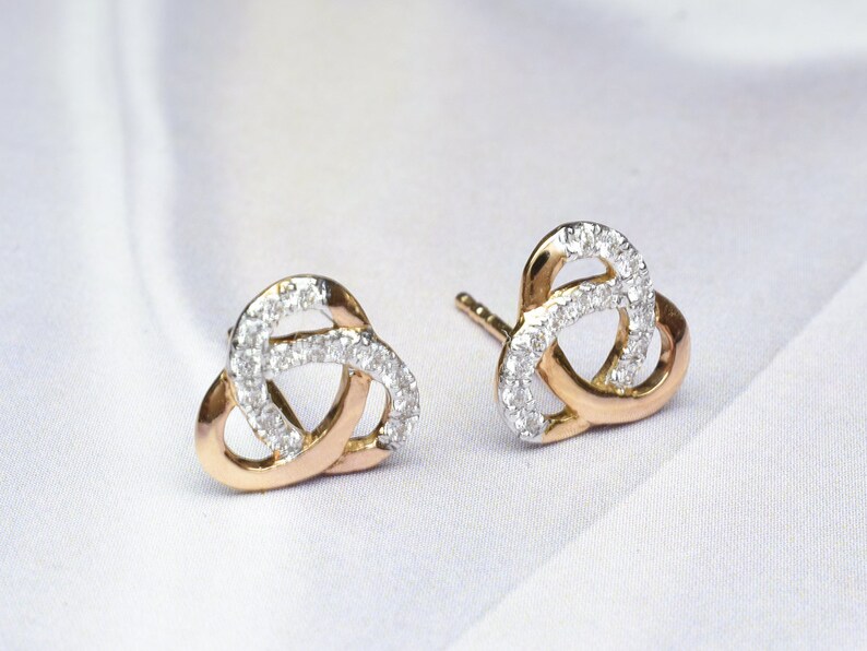 Diamond love Knot Stud Earring 18k Solid Gold Stud Earring Etsy