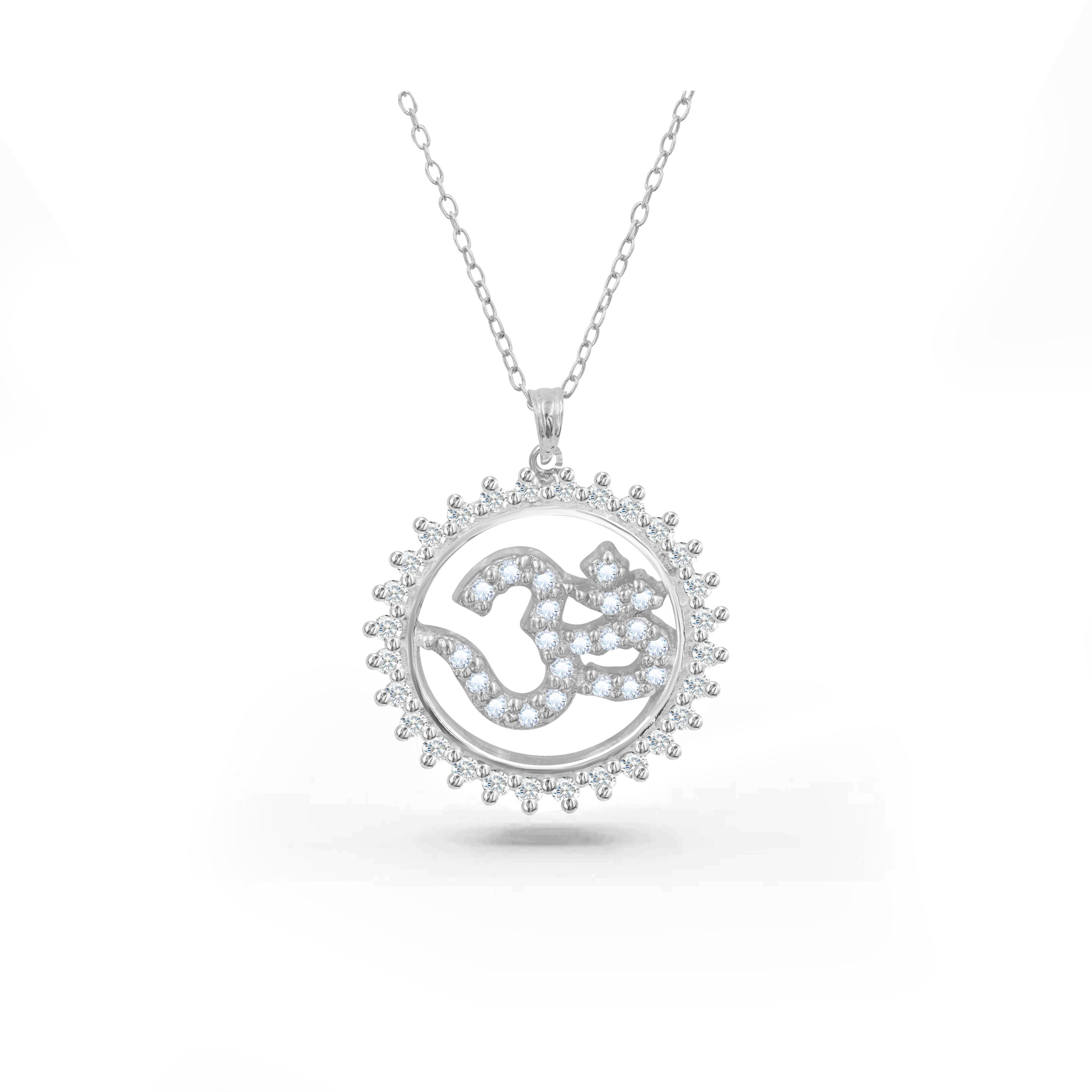 Circle Diamond OM Pendant Necklace 10k 14k 18k Gold