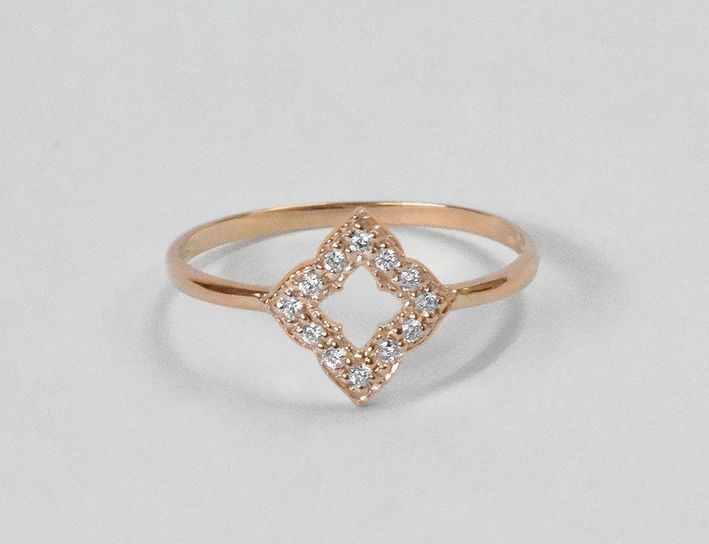 Diamond Clover Ring / Engagement Ring For Women / 18k 14k 10k Gold Wedding Band / Stackable Diamond Ring / Dainty Everyday Ring image 3