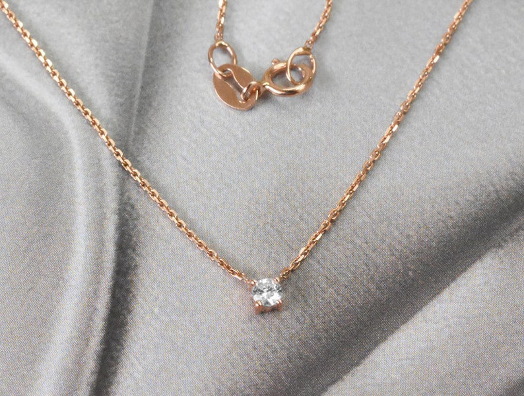 18k Gold 4 Prong Diamond Solitaire Necklace / Dainty Diamond - Etsy