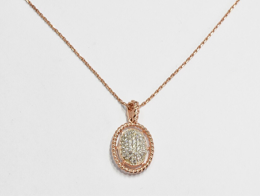 Fine Diamond Necklace /oval Pendant in 18k Solid Rose Gold / Etsy
