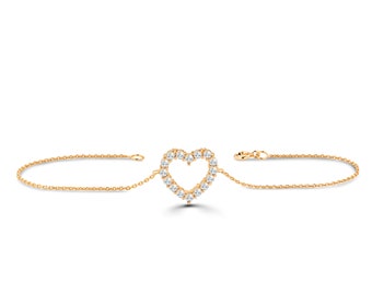 Open heart diamond bracelet / 10k 14k 18k Gold / Gold diamond bracelet / Everday wear diamond jewelry / Valentines jewelry