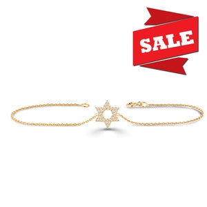 Solid Gold Star of David Diamond Bracelet / Esther / Bar Mitzvah Gift / White Full Cut Diamonds / Pave diamond bracelet / Holiday Gift