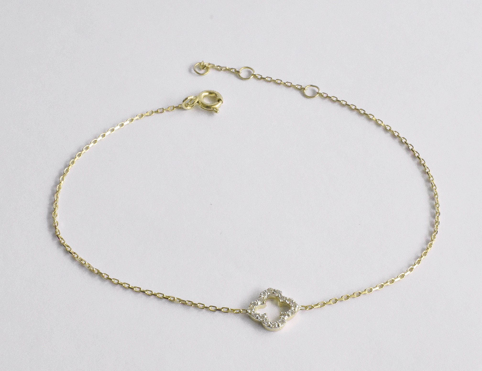 Mini Diamond Clover Bracelet / 10k 14k 18k Gold Lucky Clover Etsy