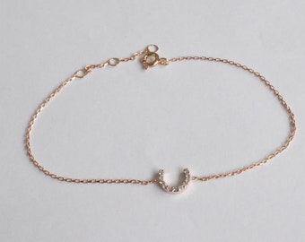 18K Rose gold / 7.5" / Lucky Horseshoe Charm Bracelet / Diamond Horseshoe Charm Bracelet for Women / Everyday Bracelet / NXDOJGD40/B15