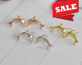 Gold Dolphin Stud earrings/ 10k/ 14k/ 18k Gold/ Tiny Gold Dolphin studs/Dainty minimalist Gold studs/ Everyday wear stud earrings