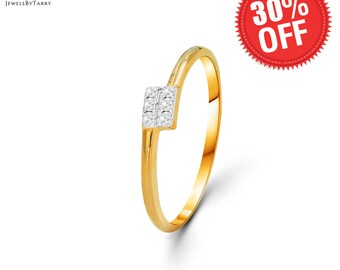 Diamond Ring / Minimalist Diamond Ring / 18k 14k 10k Gold Cross Diamond Ring / Stacking Ring / Promise Ring Birthday Gift / Valentine Gift