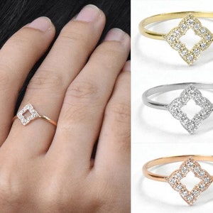 Diamond Clover Ring / Engagement Ring For Women / 18k 14k 10k Gold Wedding Band / Stackable Diamond Ring / Dainty Everyday Ring image 6