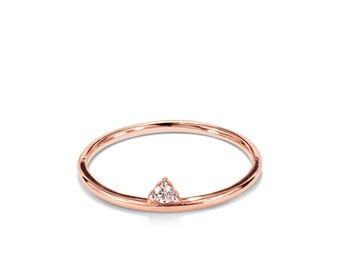 18K Rose gold / Size 7.75 / Single Diamond Prong Set Ring / Diamond Solitaire Wedding Ring / Prong Diamond Stacking Ring / Next day shipping