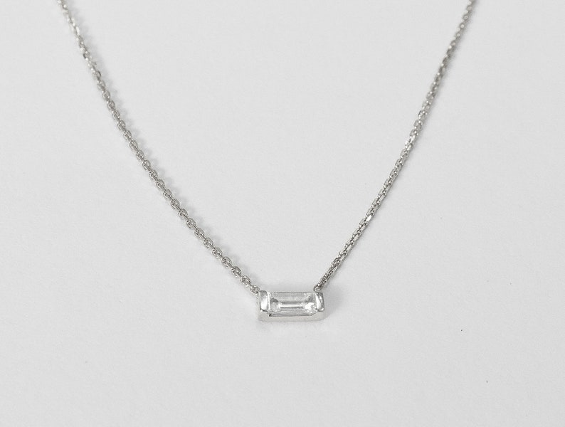 Dainty Diamond Necklace Valentine Gift For Her Minimalist Diamond Necklace 18k 14k Gold Minimal Necklace Baguette Diamond Necklace