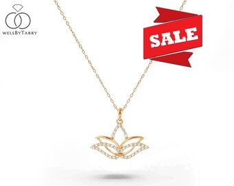 10k 14k 18k Lotus Necklace / Diamond Lotus Necklace in Solid Gold / Spiritual Lotus Necklace / Minimalist /Yoga lover necklace /  Lotus