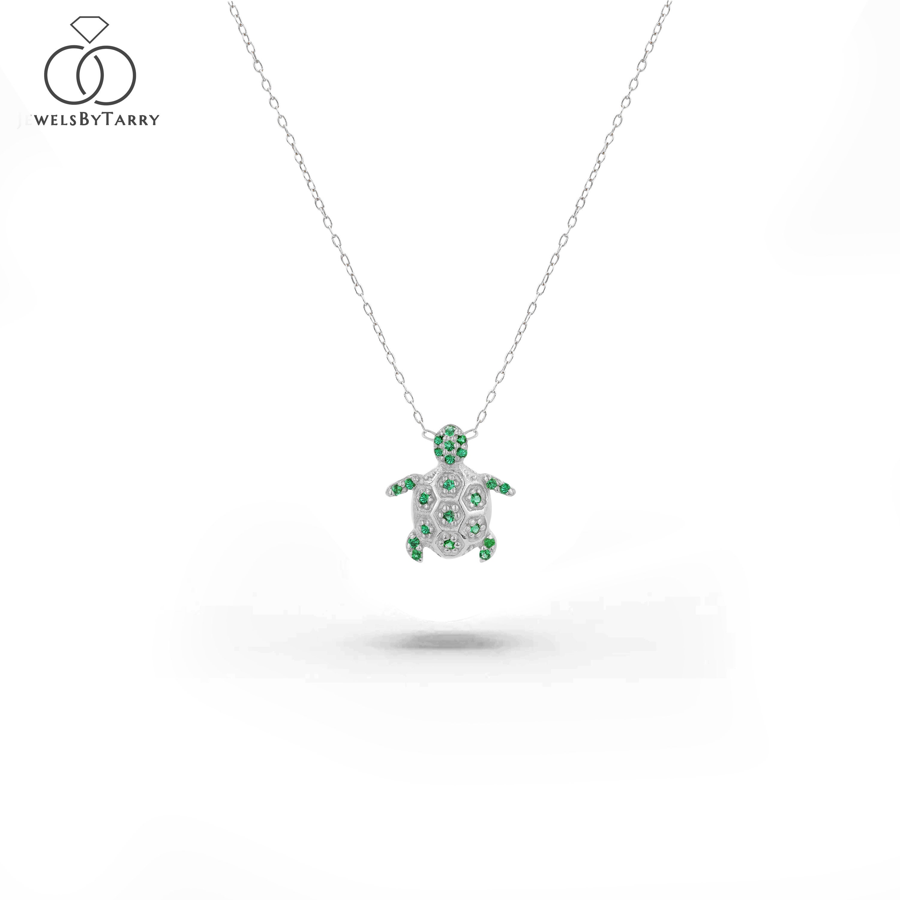 Emerald Turtle Necklace 10k 14k 18k Solid Gold Necklace Turtle