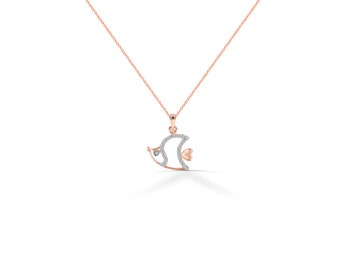 10k 14k 18k Sea Life Halskette / Solid Gold Diamant Fisch Halskette / Diamant Fisch Charm Anhänger / Ozean Fisch Halskette / Ocean Beach Schmuck