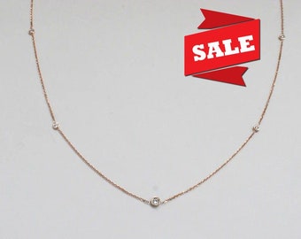 Diamond Solitaire Necklace / Diamond Station Necklace / 5 Diamond Station / Layering Necklace 10k 14k 18k Gold / Free Shipping / OJGD43/11