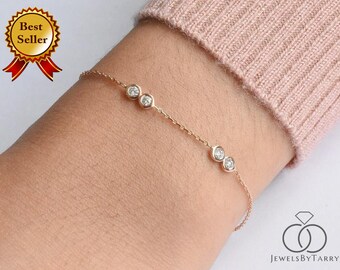 Diamond Solitaire Bracelet / Diamond Station Bracelet / Diamond Bezel Bracelet / 10k 14k 18k Gold Chain Bracelet / Diamonds by The Yard