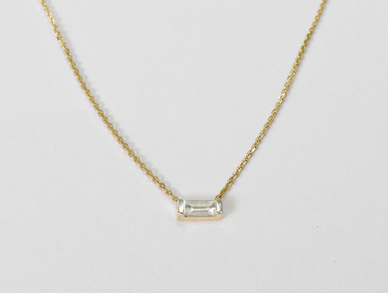 Dainty Diamond Necklace Valentine Gift For Her Minimalist Diamond Necklace 18k 14k Gold Minimal Necklace Baguette Diamond Necklace