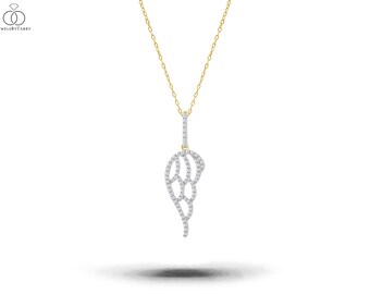 Diamond Angel Wing Necklace, 10K 14K 18K Solid Gold Angel Wing Necklace, Angel Protect Charm Pendant, Religious Necklace, Diamond charm gift